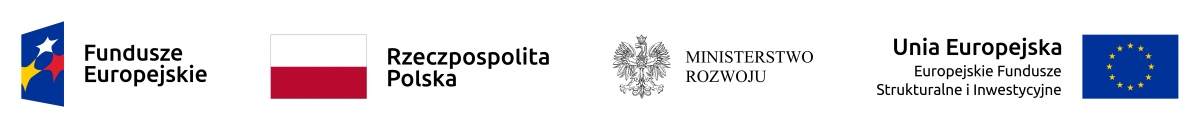 Logo Funduszy Europejskich, polska flaga i napis Rzeczpospolita Polska, logo Ministerstwa Rozwoju, logo Unii Europejskiej