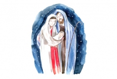 Kartka świąteczna przedstawiająca Świętą Rodzinę