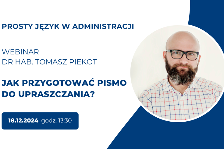 zdjęcie prowadzącego oraz podstawowe informacje o webinarze - tytuł, godzina, nazwisko prowadzącego