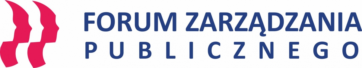logo Forum Zarządzania Publicznego - z lewej strony dwie białe i dwie czerwone twarze, z prawej napis forum zarządzania publicznego